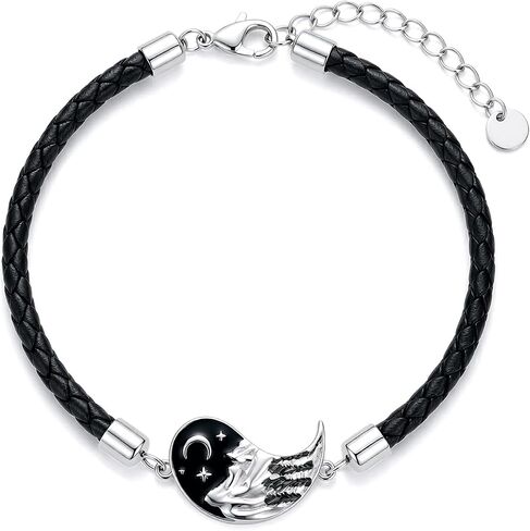 Yin Yang Couple Bracelet 925 Sterling Silver Sun & Moon Adjustable 7+2 Inch Friendship Jewelry Gift for Him & Her in Kuwait