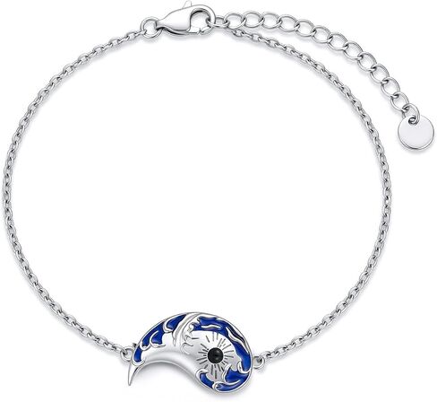 Yin Yang Couple Bracelet 925 Sterling Silver Sun & Moon Adjustable 7+2 Inch Friendship Jewelry Gift for Him & Her in Kuwait