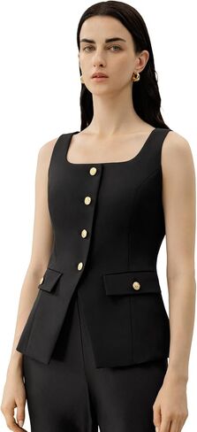 LilySilk Silk Crepe Vest for Women Button Front Square Neckline Stretchable Smooth Ladies Summer Top in Kuwait