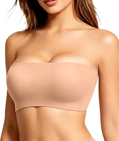 VRCOMFY Strapless Bras for Women Wireless Non-Padded Bandeau Bra Seamless Non-Slip Invisible Bralette Including Clear Straps in Saudi Arabia