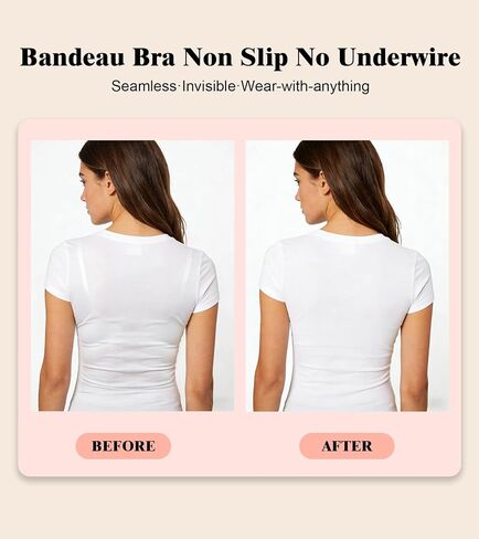 VRCOMFY Strapless Bras for Women Wireless Non-Padded Bandeau Bra Seamless Non-Slip Invisible Bralette Including Clear Straps in Saudi Arabia