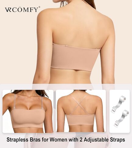 VRCOMFY Strapless Bras for Women Wireless Non-Padded Bandeau Bra Seamless Non-Slip Invisible Bralette Including Clear Straps in Saudi Arabia