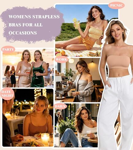 VRCOMFY Strapless Bras for Women Wireless Non-Padded Bandeau Bra Seamless Non-Slip Invisible Bralette Including Clear Straps in Saudi Arabia