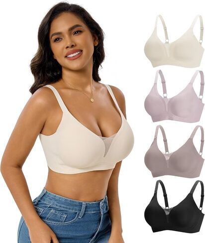 4 Pack Women's Wireless Jelly No Underwire Bra Supportive Comfortable Seamless Full Coverage Bralette in Saudi Arabia