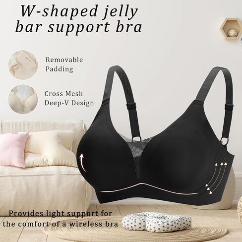 4 Pack Women's Wireless Jelly No Underwire Bra Supportive Comfortable Seamless Full Coverage Bralette in Saudi Arabia