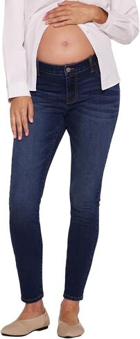 Motherhood Maternity Women's Under the Belly Skinny Ankle Denim Pregnancy Jeans with Side Elastic Panel Insets in Kuwait