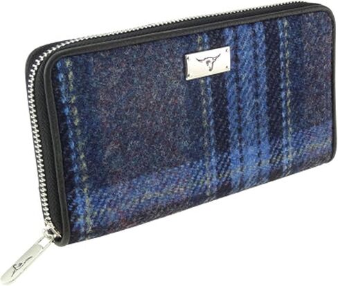 Glen Appin of Scotland Harris Tweed Wallet Large Zip Purse for Women Made in Scotland (Green Herringbone with Overcheck) in Kuwait