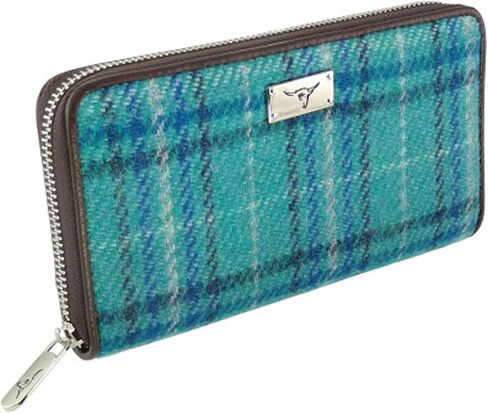 Glen Appin of Scotland Harris Tweed Wallet Large Zip Purse for Women Made in Scotland (Green Herringbone with Overcheck) in Kuwait