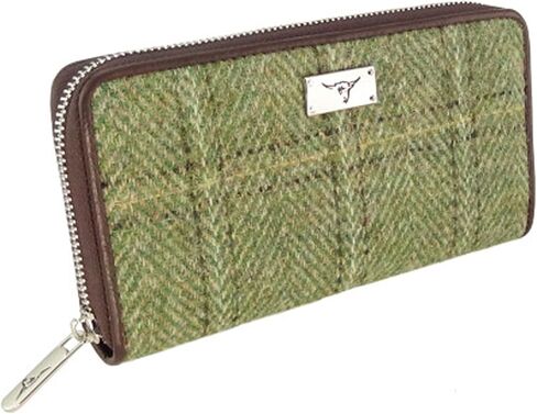 Glen Appin of Scotland Harris Tweed Wallet Large Zip Purse for Women Made in Scotland (Green Herringbone with Overcheck) in Kuwait