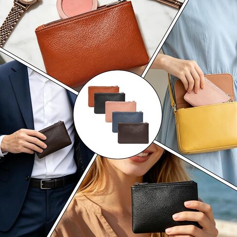 5 قطع صغيرة من محفظة النقود المعدنية، حقيبة جلدية بسحاب تغيير المحفظة المحمولة من جلد البولي يوريثان، جيب صغير للعملات المعدنية، حامل تغيير الحقيبة للرجال والنساء، بطاقة الائتمان، مفتاح أحمر الشفاه in Kuwait