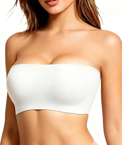 VRCOMFY Strapless Bras for Women Wireless Non-Padded Bandeau Bra Seamless Non-Slip Invisible Bralette Including Clear Straps in Saudi Arabia