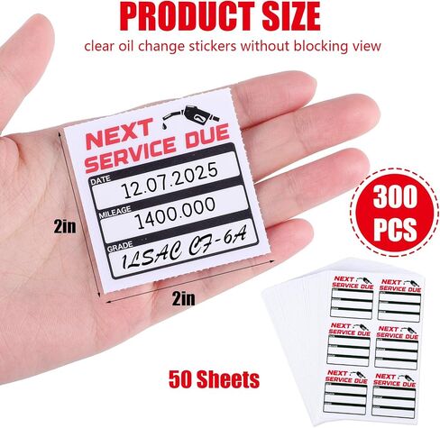 WSICSE 300 قطعة من ملصقات تغيير الزيت للزجاج الأمامي، ملصق تذكير بتغيير الزيت مقاس 2 × 2 بوصة بدون بقايا، ملصقات واضحة للخدمة التالية لنافذة السيارة in Kuwait