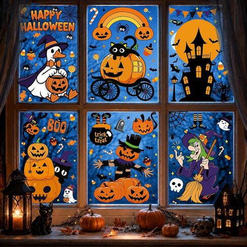 8 Sheets Halloween Window Clings Decor Halloween Decorations Party Cute Window Stickers Indoor Outdoor Décor Accessories Party Favors Supplies Home Office Classroom Glass Doors in Saudi Arabia