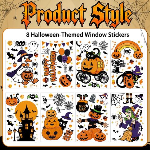 8 Sheets Halloween Window Clings Decor Halloween Decorations Party Cute Window Stickers Indoor Outdoor Décor Accessories Party Favors Supplies Home Office Classroom Glass Doors in Saudi Arabia