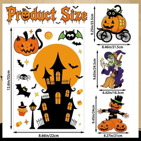 8 Sheets Halloween Window Clings Decor Halloween Decorations Party Cute Window Stickers Indoor Outdoor Décor Accessories Party Favors Supplies Home Office Classroom Glass Doors in Saudi Arabia