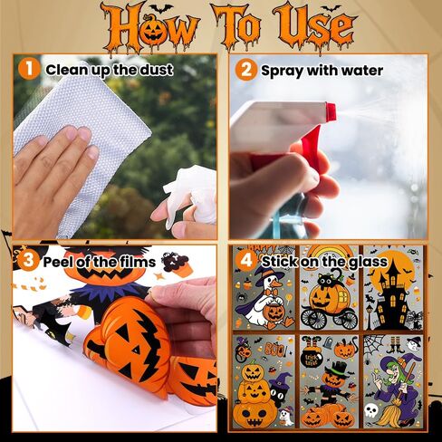 8 Sheets Halloween Window Clings Decor Halloween Decorations Party Cute Window Stickers Indoor Outdoor Décor Accessories Party Favors Supplies Home Office Classroom Glass Doors in Saudi Arabia