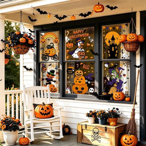 8 Sheets Halloween Window Clings Decor Halloween Decorations Party Cute Window Stickers Indoor Outdoor Décor Accessories Party Favors Supplies Home Office Classroom Glass Doors in Saudi Arabia
