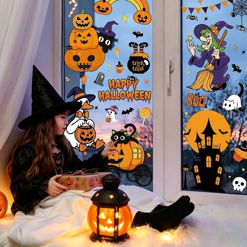 8 Sheets Halloween Window Clings Decor Halloween Decorations Party Cute Window Stickers Indoor Outdoor Décor Accessories Party Favors Supplies Home Office Classroom Glass Doors in Saudi Arabia