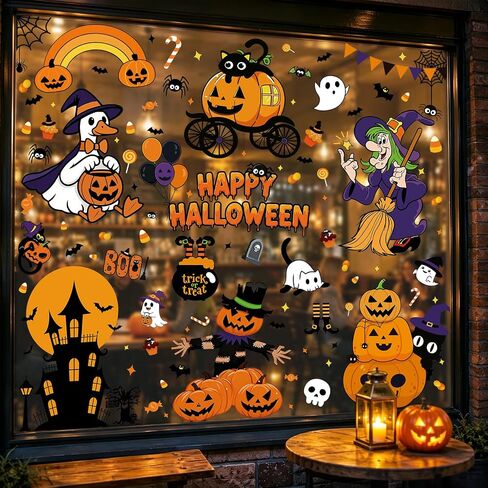 8 Sheets Halloween Window Clings Decor Halloween Decorations Party Cute Window Stickers Indoor Outdoor Décor Accessories Party Favors Supplies Home Office Classroom Glass Doors in Saudi Arabia