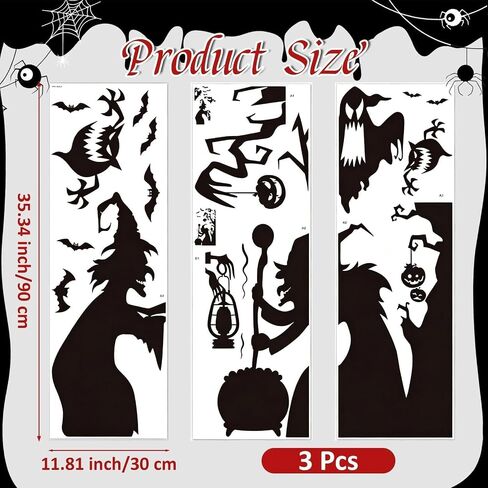 Halloween Decorations Window Clings Decorations Large Witches Cauldron Black Bats Pumpkin Ghost Stickers Decals Decor for Indoor School Home Office Party 3 Sheets in Saudi Arabia