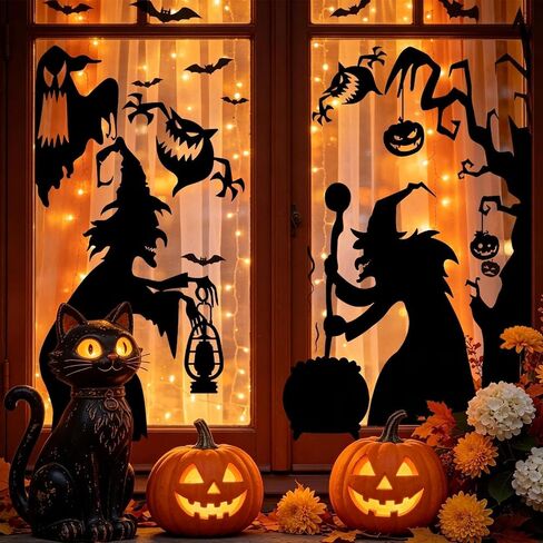Halloween Decorations Window Clings Decorations Large Witches Cauldron Black Bats Pumpkin Ghost Stickers Decals Decor for Indoor School Home Office Party 3 Sheets in Saudi Arabia