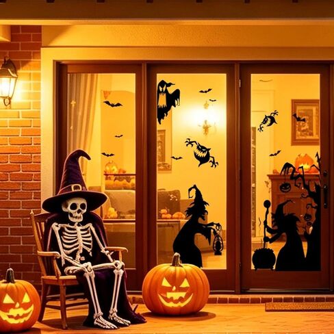 Halloween Decorations Window Clings Decorations Large Witches Cauldron Black Bats Pumpkin Ghost Stickers Decals Decor for Indoor School Home Office Party 3 Sheets in Saudi Arabia