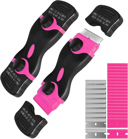 Razor Blade Scraper, Double Edge Razor Scraper Remover Tool with 30 Pcs Razor Blades for Labels Stickers Decals Removal Auto Window Tint Vinyl Tool Application (2 Pack) in Kuwait