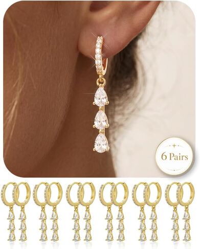 STONEFANS Bridesmaid Gifts for Wedding Day 6 Pairs Earrings Set 14K Gold Plated Hypoallergenic Earrings for Wedding Party Bridesmaid Proposal Gift with Box in Saudi Arabia