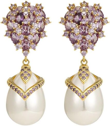Luxurious 14K Gold Freshwater Pearl Drop Earrings for Women, Natural Crystal Pearl & Moissanite Waterdrop Dangle, Elegant Christmas Jewelry Gift, Ideal for Special Occasions in Kuwait