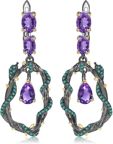 Kemstone Whispering Gems Series Natural Amethyst Earrings Vine Dangle Drop Earrings in 925 Sterling Silver in Saudi Arabia