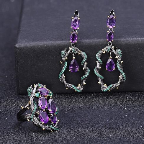 Kemstone Whispering Gems Series Natural Amethyst Earrings Vine Dangle Drop Earrings in 925 Sterling Silver in Saudi Arabia