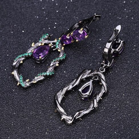 Kemstone Whispering Gems Series Natural Amethyst Earrings Vine Dangle Drop Earrings in 925 Sterling Silver in Saudi Arabia