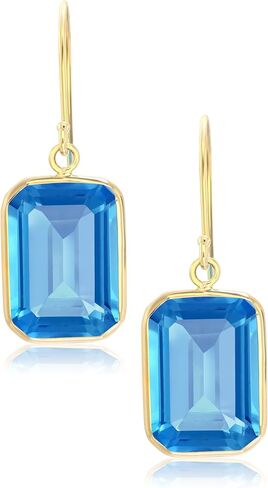 Gem Stone King 14K Yellow Gold London Blue Topaz Dangle French Wire Earrings For Women | 17.00 Cttw | Emerald Cut | Gemstone Birthstone | Fine Jewelry Gifts for Women Mom Wife Her in Saudi Arabia