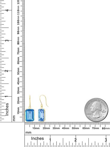 Gem Stone King 14K Yellow Gold London Blue Topaz Dangle French Wire Earrings For Women | 17.00 Cttw | Emerald Cut | Gemstone Birthstone | Fine Jewelry Gifts for Women Mom Wife Her in Saudi Arabia