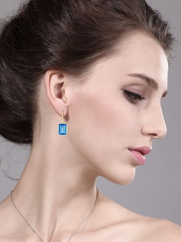 Gem Stone King 14K Yellow Gold London Blue Topaz Dangle French Wire Earrings For Women | 17.00 Cttw | Emerald Cut | Gemstone Birthstone | Fine Jewelry Gifts for Women Mom Wife Her in Saudi Arabia