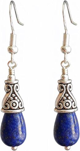 Lapis Lazuli Teardrop Earrings 925 Sterling Silver Hooks and Tibetan Silver Handmade Jewelry for Women in a Gift Box in Kuwait