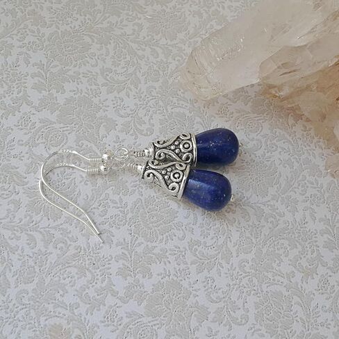 Lapis Lazuli Teardrop Earrings 925 Sterling Silver Hooks and Tibetan Silver Handmade Jewelry for Women in a Gift Box in Kuwait