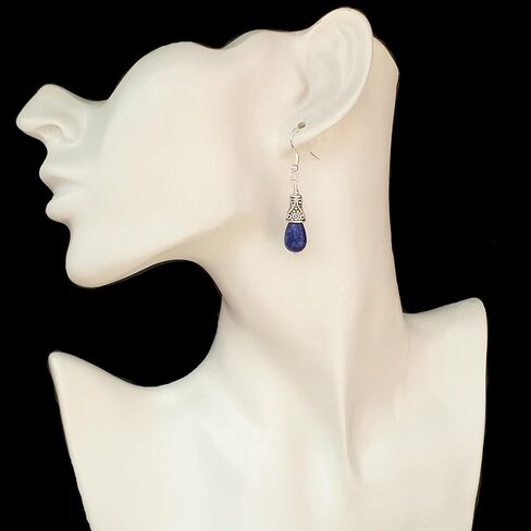 Lapis Lazuli Teardrop Earrings 925 Sterling Silver Hooks and Tibetan Silver Handmade Jewelry for Women in a Gift Box in Kuwait