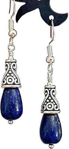 Lapis Lazuli Teardrop Earrings 925 Sterling Silver Hooks and Tibetan Silver Handmade Jewelry for Women in a Gift Box in Kuwait