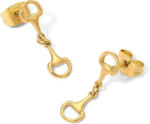 Mini Horsebit Dangle Earrings, Dainty 18K Gold Plated Stainless Steel Horse Jewelry, Hypoallergenic, Nickel Free & Safe for Sensitive Skin, Lightweight Minimalist Western Style in Saudi Arabia