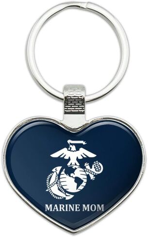 Marine Mom USMC شعار أبيض على سلسلة مفاتيح زرقاء مرخصة رسميًا على شكل قلب الحب سلسلة مفاتيح معدنية in Kuwait