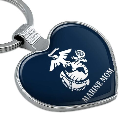 Marine Mom USMC شعار أبيض على سلسلة مفاتيح زرقاء مرخصة رسميًا على شكل قلب الحب سلسلة مفاتيح معدنية in Kuwait