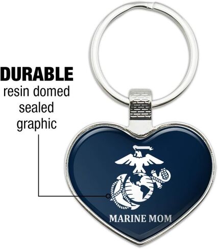 Marine Mom USMC شعار أبيض على سلسلة مفاتيح زرقاء مرخصة رسميًا على شكل قلب الحب سلسلة مفاتيح معدنية in Kuwait