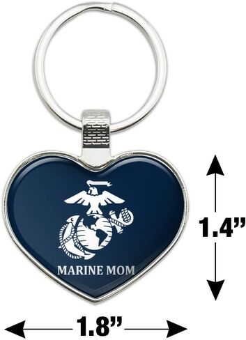 Marine Mom USMC شعار أبيض على سلسلة مفاتيح زرقاء مرخصة رسميًا على شكل قلب الحب سلسلة مفاتيح معدنية in Kuwait