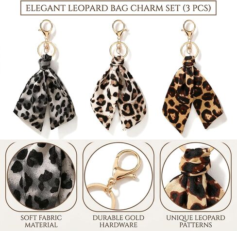 3PCS Leopard Bag Charm, Fashion Bag Accessories, Cheetah Keychain Set with Camel White Gray Leopard Print Bag Charms for Handbags and Purses in Saudi Arabia