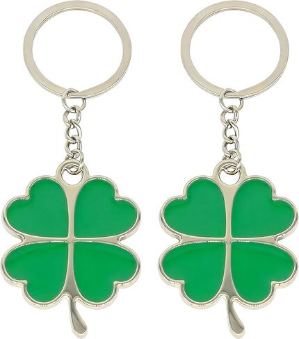 2 قطعة أربع أوراق البرسيم ثروة المفاتيح حقيبة سحر محظوظ شامروك تألق مفتاح سلسلة قلادة عصابة هدايا لحقيبة اليد محفظة الرجال النساء الفتيان الفتيات in Kuwait