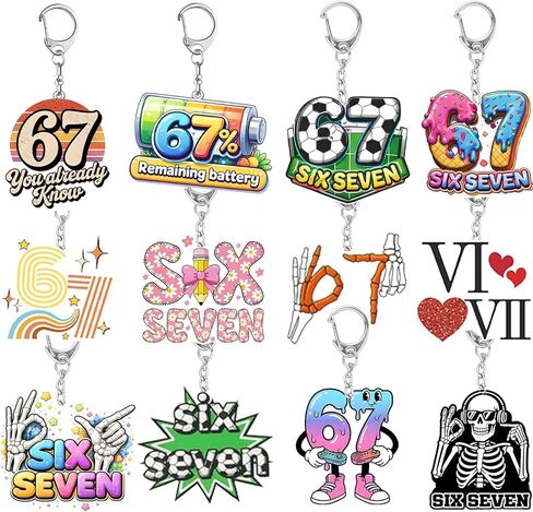 12PCS Six Seven 67 Acrylic Keychains Set, Funny “Six Seven" Number Bag Charms, Viral 6-7 Gag Gift for Friends, Trendy Backpack & Key Ring Accessories, Cool Novelty Gift for Teens & Adults in Saudi Arabia
