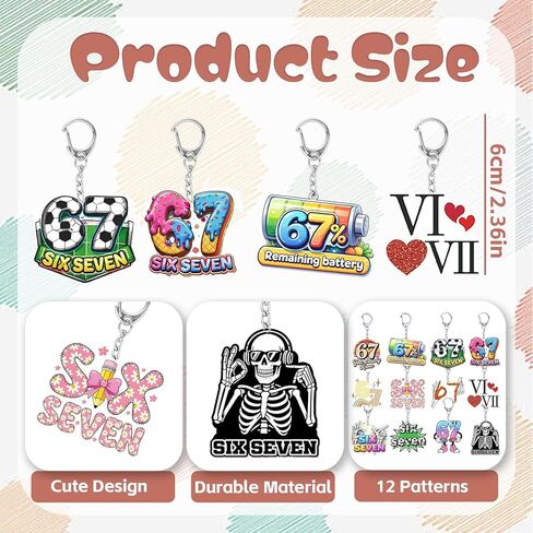 12PCS Six Seven 67 Acrylic Keychains Set, Funny “Six Seven" Number Bag Charms, Viral 6-7 Gag Gift for Friends, Trendy Backpack & Key Ring Accessories, Cool Novelty Gift for Teens & Adults in Saudi Arabia