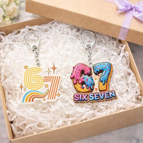12PCS Six Seven 67 Acrylic Keychains Set, Funny “Six Seven" Number Bag Charms, Viral 6-7 Gag Gift for Friends, Trendy Backpack & Key Ring Accessories, Cool Novelty Gift for Teens & Adults in Saudi Arabia