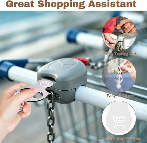 3 in 1 Metal Shopping Cart Keychain,Custom Grocery Trolley Token | Stainless steel cart token with custom engraving.3-in-1 cart token,keychain,opener.Great for daily grocery.Fit standard cart. in Saudi Arabia